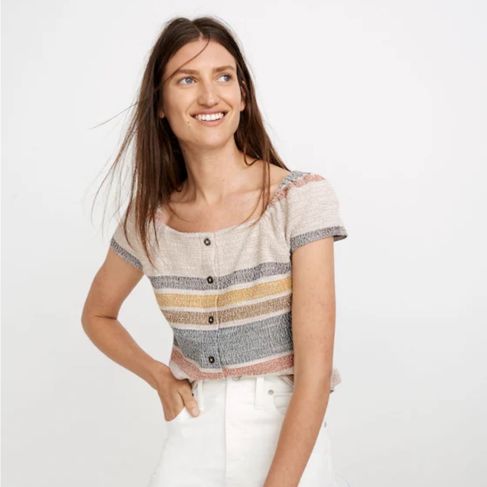 Madewell Texture & Thread Cotton Button Front Striped Blouse Top